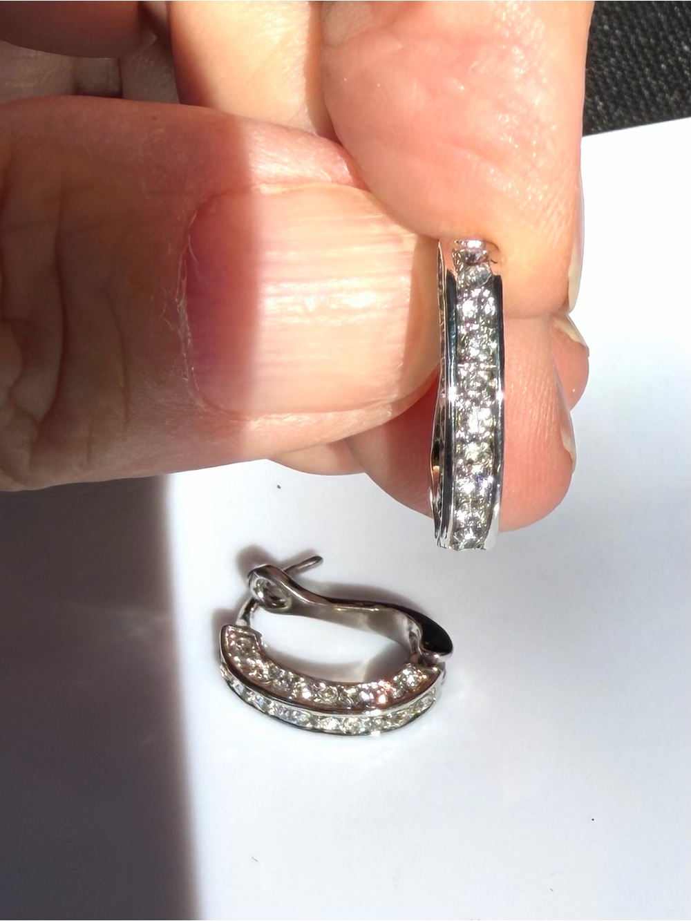 Sterling Silver Double Row Pavé Hoop Earring - Clear Crystal